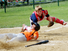 Bailey Volk scores a run in Sunday's Senior all-star game.